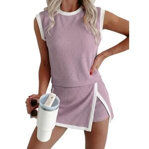 NWT EVALESS Ribbed 2 Piece Lounge Set Tank Top & Skirt Small